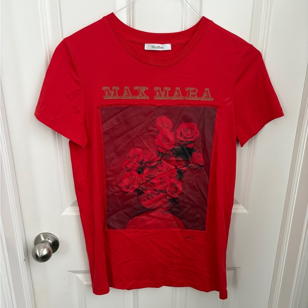 Max Mara Rosso Red Tee Women’s Small Cotton Designer - Picture 3 of 8